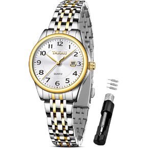 Womens Watch Fashion Dress Waterproof Silver Watches for Women Casual Easy Read Quartz Analog Women's Watch Two Tone Stainless Steel Ladies Watches with Day Date
