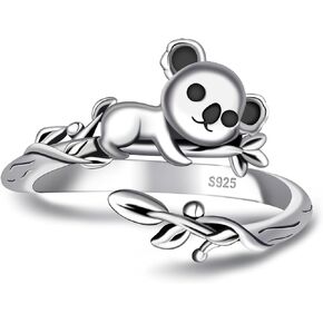 925 sterling Silver Koala Ring - حيوانات لطيفة قابلة للتعديل حلقات قابلة للتعديل كوالا هدايا المجوهرات