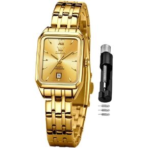 OLEVS Square Watches for Women Dress Analog Small Female Watch Stainless Steel Waterproof Luminous Two Tone Fashion Set Watch for Lady