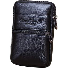 Leather Phone Belt Holster Waist Case Bag for Men Travel Outdoor Camping Cell Phone Loop Pouch Pack Purse Wallet Holder (Coffee)