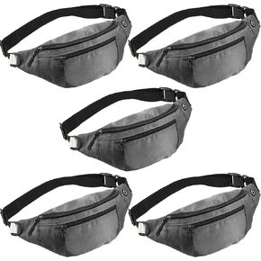 5PCS Crossbody Fanny Pack Large Capacity Waist Bag with Hidden Zipper Pockets Adjustable Strap Fanny Packs Waterproof Oxford Cloth Travel Belt Bag for Outdoor Shopping Travel Men Women,Gray