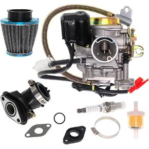 High-Performance 50CC 4-Stroke GY6 Carburetor for 49cc-50cc Scooters and Mopeds, Compatible with 139QMB 139QMA Engines, Includes Intake Manifold