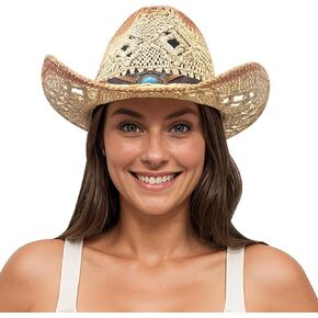 Lanzom Womens Mens Straw Beach Sun Hat Classic Shapeable Sun Hat Packable Hat Summer Cowboy Hat UPF 50+