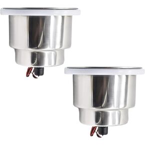 MARINE CITY Red LED Light Cup Drink Holder with Center Drain – 304 Stainless Steel, Durable, Corrosion-Resistant Marines, Boats, Ships, Kayaks, Yachts (Pack of 2)