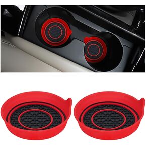 2PCS Car Cup Coaster, Silicone Vehicle Insert Water Bottle Mats Spill Holder, Non-Slip Waterproof Cup Holders, Automotive Interior Cup Pad Accessories, Universal for Most Cars（Black/Red）