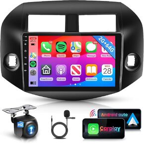 8Core 2G+64G for Toyota RAV4 2007 2008 2009 2010 2011 2012 Car Stereo Radio with 10.1" 1280 * 720P Touch Screen/Wireless Apple Carplay/Android Auto/5.0 Bluetooth/36EQ DSP/GPS/WiFi 4G/Backup Camera