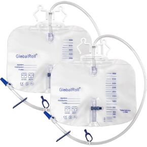 Urinary Drainage Bag with Anti-Reflux Chamber, Bedside Drainage Bag 4000 mL with 48" Drainage Tube, Hook Hanger and Clips, Large Capacity Urine Bag for Home and Hospitals, 5 Pack
