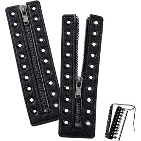 PH PandaHall Leather Boot Zipper Inserts, 6.9 x 2 Inch 10 Metal Eyelets, Black No Tie Shoe Laces for Adults Men Women Tieless Sneakers Repair DIY, Smooth