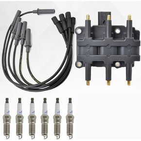 1PC UF305 Ignition Coil & 6PCS 4306 Iridium Spark Plug & 6PCS Wire Set Compatible with 2005-2008 Chrysler Pacifica Town & Country Voyager Caravan 3.8 3.3 V6 Replaces# 56032520AB,56032520AC