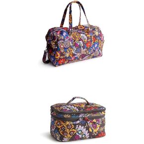 Vera Bradley Cotton Large Miramar Weekender + Brush Up Cosmetic Case