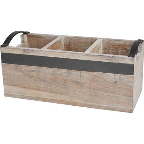 Deco 79 Decor Wood Room Decor Tray 3 Section Tray Tresoman مع مقابض معدنية أسود ، يقدم صينية 12 "× 5" × 5 "، بني