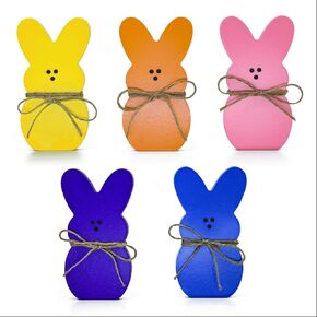 Wooden Easter Bunny Decor Set - Easter Home Decor for Spring Tables & Mantels (6 Pcs)