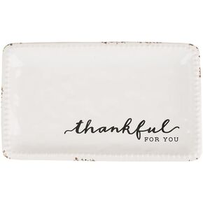 Thankful for You Ceramic Trinket Tray - 6" x 3.5" Hand Painted Dish for Jewelry, Coins & Keys, Express Gratitude with Minimalist Design, Ideal Gift for Showing Appreciation