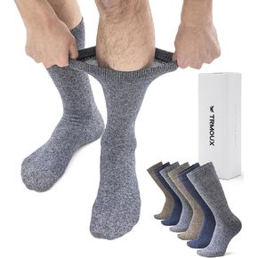 Mens Dress Socks Diabetic Socks for Men Colored Cotton Extra Wide Non-Binding Thin Soft Neuropathy Crew Socks, Large, 6-Pack
