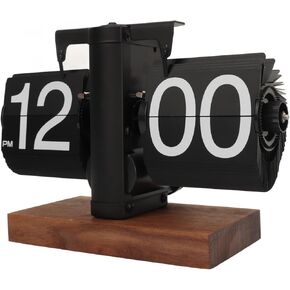 Retro Flip Clock Vintage, Digital Flip Desk Clock Black, Gear Flipping Clock, Mechanical Page Turning with Black Walnut Base for Home, Office, Room Decoration