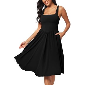 IUGA Sundresses for Women 2025 Summer Dress with Built in Shorts & Bra Spaghetti Strap Midi Casual Flowy Beach Dresses