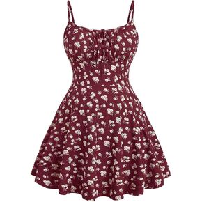 Verdusa Women's Plus Size Floral Boho Sundress Bow Tie Mini Cami Dress Holiday Flowy Dress