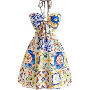 Floerns Women's Floral Halter Neck Vacation Dress Sleeveless Cut Out Boho Cami Dress