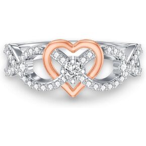 Diamond Heart Promise Ring for Women D Color VVS1 Clarity 18K Gold Plated 925 Sterling Silver Diamond Anniversary Ring Jewelry