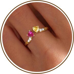 Dainty Silver Promise Rings for Her 2 Birthstone Adjustable Rings for Women Sister Anniversary Birthday Gifts for Women Jewelry Mothers Day Ring Gifts Valentine's Gift for Her