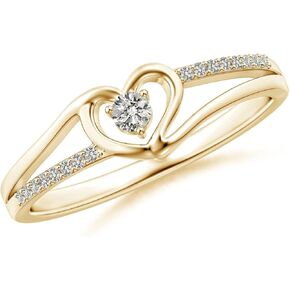 Angara Round Diamond Split Shank Heart Promise Ring in Silver / 14K Solid Gold/Platinum | April Birthstone, Birthday, Engagement, Anniversary Jewelry for Women