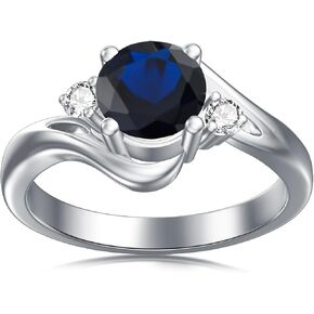 0.8ct Round Birthstone Rings for Women 925 Sterling Silver Minimalist Created Zircon Rings Personalized Engraved Name Ring Birthday Promise Jewelry Gift for Women (with Gift Box)