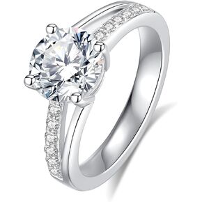 2CT Moissanite Engagement Ring for Women D Color VVS1 Eternity red Moissanite round Cut S925 Sterling Silver Plated 18k White Gold Wedding Promise Anniversary Engagement Ring