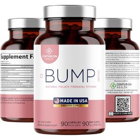 Bump Mini Complete Prenatal Vitamins for Women with Folate, Choline, Carbonyl Iron, Zinc, Vitamin D3 and Vitamin B12 for Fetal Development and Pregnancy Support, 90 Caps