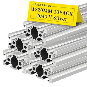 BELLA BAYS 10pcs 59.06 inch 1500mm 2020 V Slot Aluminum Extrusion Profile European Standard Anodized Black Extruded Linear Rail Guide Frame for 3D Printer Laser Engraving Machine CNC Workbench DIY