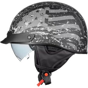 ILM Fiberglass Half Helmet Motorcycle Open Face with Visor for Motorbike Cruiser Moped Scooter DOT Model A213