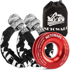 METOWARE Synthetic Soft Shackle & Recovery Ring Kit (2PCS 1/2in x 22in - 60000LBS Shackles + 1 Snatch Pulley Ring - 66000LBS), for Full-Size Truck Large SUVs ATV UTV Off-Road Vehicels 2PC