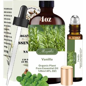 Vanilla Essential Oil- Vanilla Oil 4 Fl Oz & Vanilla Essential Oil Roll On 10ML Essential Oil Set for Aroma Diffuser Humidifier Fragrance Yoga Candle Making DIY Soap Perfume Gift for Women