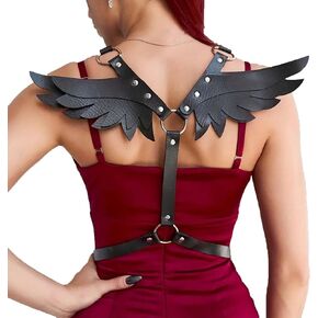 Punk Black PU Leather Body Harness Belt with Wings, Men Women Gothic Chest Chain Shoulder Waist Belt Nightclub Party Rave Body Chain Roleplay Cosplay Halloween Body Accessories Jewelry