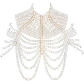 BOCAR Pearl Body Chain for Women Fashion Shoulder Necklaces Bra Sexy Bikini Body Chain Body for Women,party, Wedding, Photo Shoot, Adjustable Pearl Body Jewelry