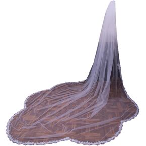 Lace Bridal Veil Flower Wedding Veils Cathedral Length 1 Tier with Metal Comb for Women
