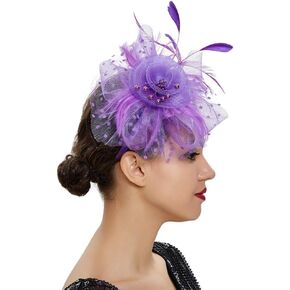 Women Fascinator Feather Flower Hair Clip Pin Brooch Corsage for Bridal Hairband Derby Hat Cocktail Party Wedding