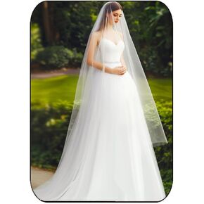 EASEDAILY Bride Wedding Veils White Long Cathedral Length 2 Tiers Bridal Tulle Veil with Comb for Women