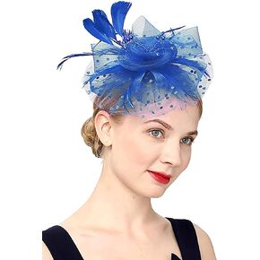 Women's Tea Party Fascinators Mesh Flower-Shaped Pearl Feather Veil Fascinator Hats with Headband and Clip