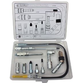 Lumax LX-1470 Silver Lubrication Accessory Kit, 11-Piece. Kit Contains 11 of Lumax’s Most Popular lube Accessories. Organize and Store in Convenient Storage case.