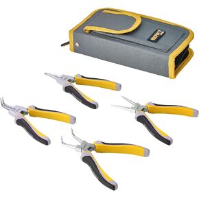 4-Piece Snap Ring Pliers Set – Precision 7-Inch Circlip Pliers with Straight & Bent Tips (Internal & External), Heavy Duty with Carry Pouch