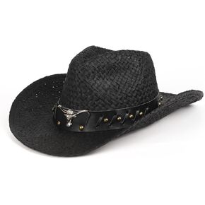 Zylioo Big Heads Straw Sun Hats ، قبعة رعاة البقر واسعة الحافة مع حزام الذقن ، قبعة كبيرة الحجم الغربي للرجال نساء