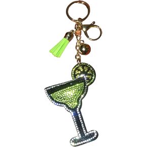 Popfizzy Bling Green Margarita Keychain for Women, Fun Purse Charms for Marg Drinkers, Rhinestone Bag Charms, Margarita Gifts