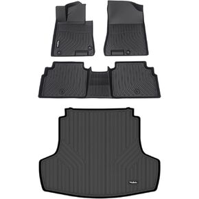 حصيرة أرضية أرضية وبطانات جذع البضائع متوافقة مع KIA K5 2021-2024 و Hyundai Sonata 2020-2024 حماية حصيرة المطاط في جميع الأحوال الجوية الأسود