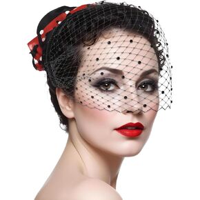 Thinp Mesh Veil Headband - Black Birdcage Veil with Diamond Accents for Women's Bridal, Wedding, Tea Party & Funeral Occasions