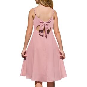 Yousify Girls 'Dress Square Neck Dium Summer Tie Back Spaghetti Straps Elegant Chiffon A-Line Party Dress 7-14 Years