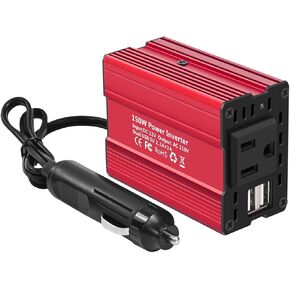 SUNWHEEL 150 Watts Power Inverter 12V DC to 110V AC Car Plug Adapter Outlet Converter with 3.1A Dual USB Ports AC Outlet Car Charger for Laptop Computer, Road Trip Essentials Camping Accessories