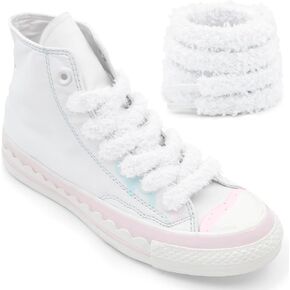 YJRVFINE Flat Fuzzy Shoe laces: Wide Soft Sneakers Shoelaces 2 Pair
