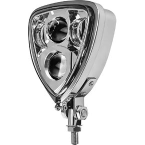 FATECIM Triangle Motorcycle LED Headlight Motorbike Hi/Lo Beam Headlamp Bottom Mount Head Light Lamp Clear Lens Universal for Harley Kawasaki Honda Yamaha Suzuki Chopper Cafe Racer Bobber Chrome