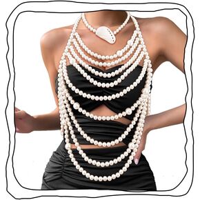 Florry Pearl Body Chain Layered Pearl Bra Fashion Shoulder Necklaces Bra Beach Rave Nightclub Body Chains for Women