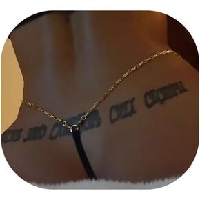 Sexy Metal Thong Bikini Waist Chain for Women - Black Bikini Panties With Elastic Rope Body Jewelry